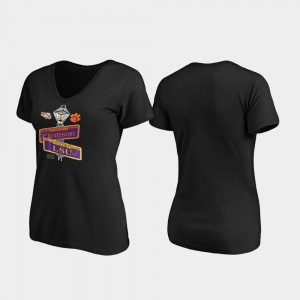 Black Womens LSU College T-Shirt 2020 National Championship Matchup vs. Clemson Tigers Touchdown V-Neck
