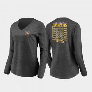 2019 National Champions Womens Fumble Schedule Long Sleeve V-Neck Louisiana State Tigers Heather Charcoal College T-Shirt