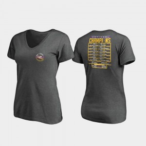 Heather Charcoal Fumble Schedule V-Neck Football Playoff 2019 National Champions Louisiana State Tigers Ladies College T-Shirt