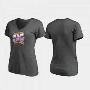 LSU Facemask V-Neck Football Playoff Heather Gray Women 2019 National Champions College T-Shirt