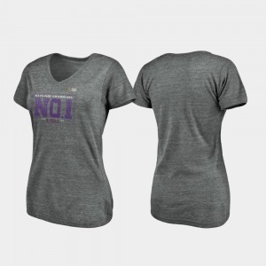 Louisiana State Tigers 2019 National Champions Heather Gray Pocket Tri-Blend V-Neck Women College T-Shirt
