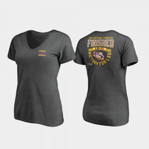 Heather Gray College T-Shirt LSU Tigers Women's Quarter V-Neck Football Playoff 2019 National Champions