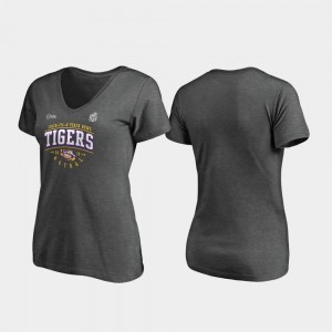 College T-Shirt Tackle V-Neck Heather Gray 2019 Peach Bowl Bound For Women LSU