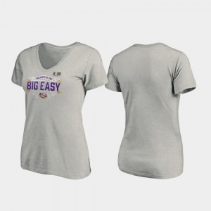 2020 National Championship Bound LSU Tigers Post V-Neck Heather Gray College T-Shirt For Women's