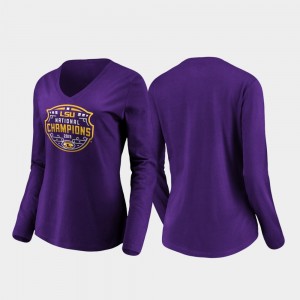 Purple College T-Shirt Tigers 2019 National Champions Official Logo Long Sleeve Womens