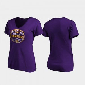 Tigers College T-Shirt 2019 National Champions Official Logo V-Neck Football Playoff Purple For Women