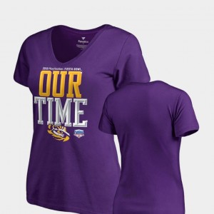 Counter V-Neck College T-Shirt Louisiana State Tigers Purple 2019 Fiesta Bowl Bound For Women