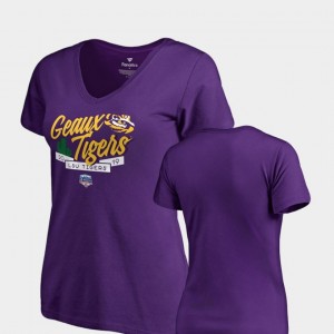 Women's LSU 2019 Fiesta Bowl Bound College T-Shirt Purple Dime V-Neck