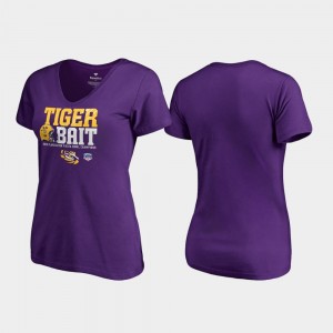 2019 Fiesta Bowl Champions Purple Endaround V-Neck Louisiana State Tigers College T-Shirt For Women's