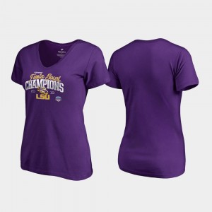 Purple Louisiana State Tigers 2019 Fiesta Bowl Champions For Women College T-Shirt Flea Flicker V-Neck