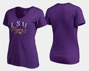 V-Neck LSU Tigers Graceful College T-Shirt For Women Purple