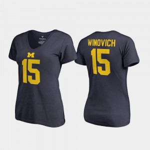 U of M Chase Winovich College T-Shirt Navy #15 Legends Womens V-Neck Name & Number