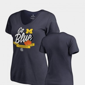 Navy Michigan Wolverines For Women's 2018 Peach Bowl Bound Dime V-Neck College T-Shirt