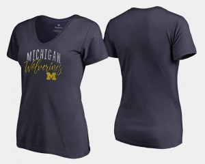 V-Neck Michigan For Women Graceful College T-Shirt Navy