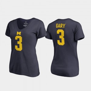 Michigan For Women V-Neck Name & Number #3 Legends Rashan Gary College T-Shirt Navy