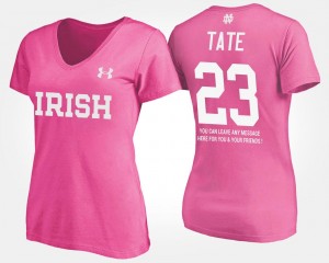#23 Pink With Message Golden Tate College T-Shirt University of Notre Dame For Women's