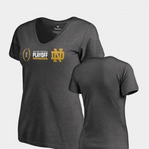 Notre Dame Cadence V-Neck 2018 Football Playoff Bound Heather Gray College T-Shirt For Women's