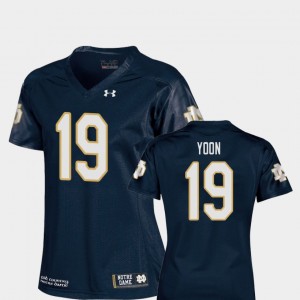 #19 University of Notre Dame Justin Yoon College Jersey For Women's Navy Replica Football