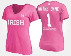 Notre Dame Fighting Irish Women's #1 Pink College T-Shirt No.1 Short Sleeve With Message