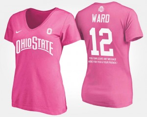 Women Denzel Ward College T-Shirt With Message #12 Pink Ohio State