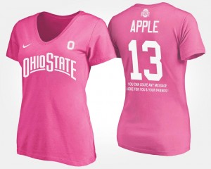 Eli Apple College T-Shirt #13 With Message Pink OSU Buckeyes Women's