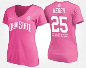 OSU Buckeyes Pink Mike Weber College T-Shirt With Message #25 For Women