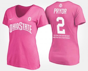 #2 Buckeye Ladies Terrelle Pryor College T-Shirt Pink With Message