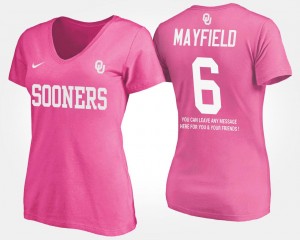 Sooner Pink #6 Women With Message Baker Mayfield College T-Shirt