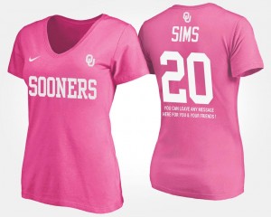 Billy Sims College T-Shirt Pink #20 Sooners With Message Women's