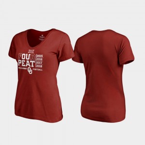 2018 Big 12 Football Champions College T-Shirt Crimson Four-Peat V-Neck Womens OU Sooners