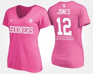 #12 With Message Landry Jones College T-Shirt OU Sooners Pink Women