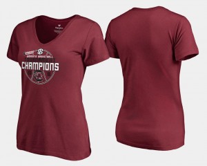 Gamecock For Women's V-Neck 2018 SEC Champions Garnet Basketball Conference Tournament College T-Shirt