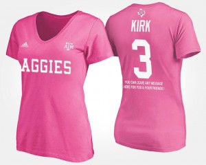 Womens Pink #3 Christian Kirk College T-Shirt With Message A&M