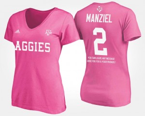 Pink Aggies Johnny Manziel College T-Shirt Womens With Message #2