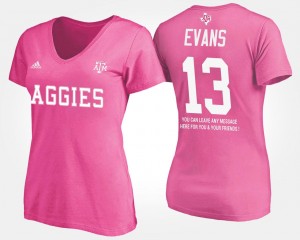 Mike Evans College T-Shirt With Message Pink #13 For Women's Texas A&M University
