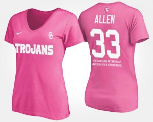 Ladies #33 Marcus Allen College T-Shirt USC With Message Pink