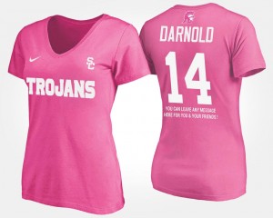 USC Trojan Sam Darnold College T-Shirt Ladies #14 Pink With Message