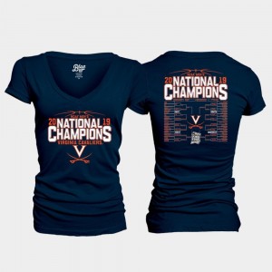 2019 Men's Basketball Champions Cavaliers College T-Shirt Women Navy 2019 NCAA Basketball National Champions Bracket V-Neck