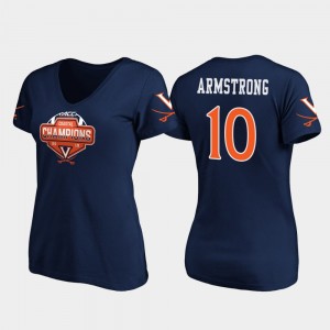2019 ACC Coastal Football Division Champions Ladies V-Neck Virginia Navy Brennan Armstrong College T-Shirt #10