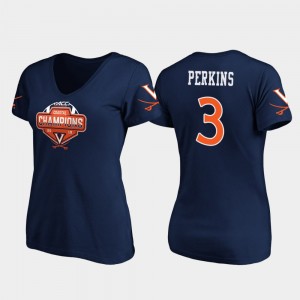 Cavalier 2019 ACC Coastal Football Division Champions For Women Bryce Perkins College T-Shirt Navy #3 V-Neck