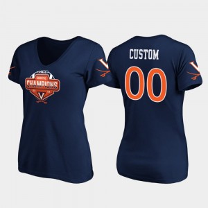 V-Neck College Customized T-Shirt For Women's Cavalier 2019 ACC Coastal Football Division Champions #00 Navy