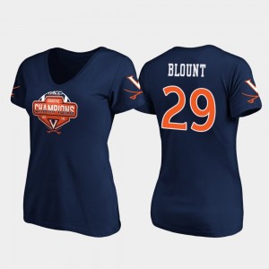 2019 ACC Coastal Football Division Champions For Women's V-Neck Joey Blount College T-Shirt #29 UVA Cavaliers Navy