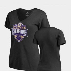 College T-Shirt 2018 PAC-12 Football Champions UW For Women's Black V-Neck