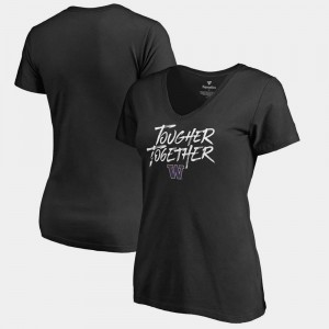 University of Washington College T-Shirt Black Womens V-Neck Tougher Together