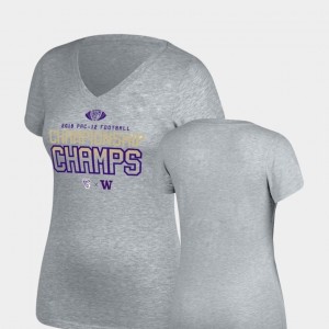 University of Washington 2018 PAC-12 Football Champions Women's Locker Room V-Neck Top of the World College T-Shirt Heather Gray