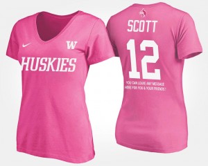 #12 For Women With Message University of Washington Pink J.K. Scott College T-Shirt