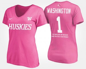 No.1 Short Sleeve With Message Pink Womens College T-Shirt #1 Washington