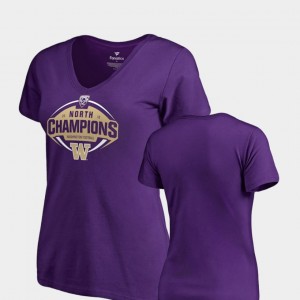 College T-Shirt Purple UW Womens V-Neck North Division 2018 PAC-12 Football Champions