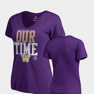 2019 Rose Bowl Bound Counter V-Neck Women College T-Shirt Purple UW