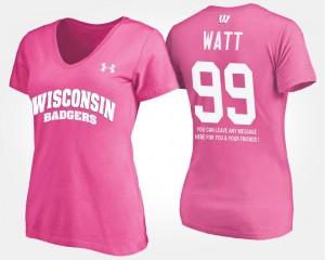 For Women's #99 With Message Pink Wisconsin Badgers J.J. Watt College T-Shirt
